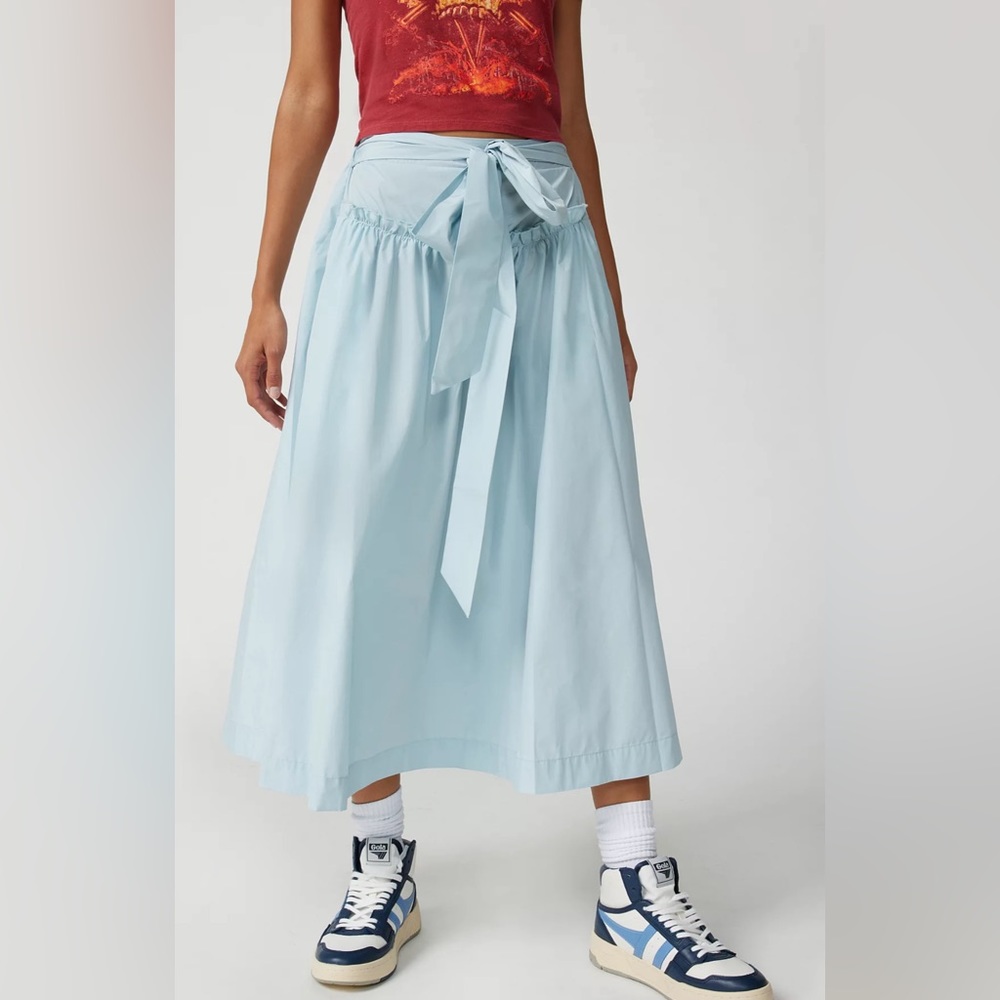 Urban Outfitters Bow Midi Skirt In Stone Blue
